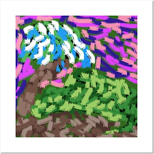 pixel art painting crocodile beside tree Posters and Art